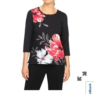 Alfred Dunner Crew Neck Women's Floral Top M